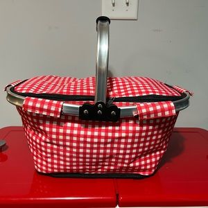 Red Gingham Insulated Picnic Basket, Collapsible/Foldable